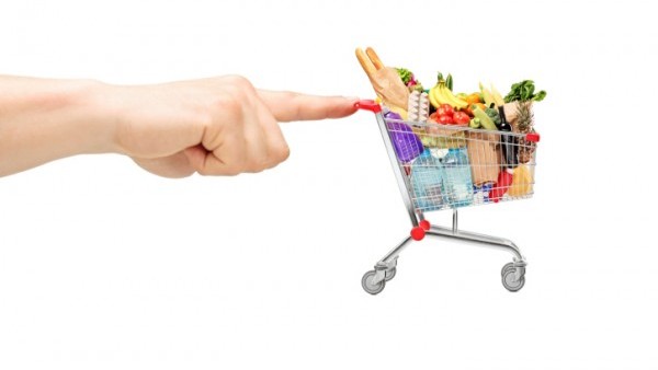 finger pushing shopping cart